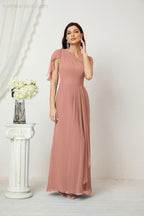 Abito da Sera Formale A-line con Spalla Singola e Balze in Chiffon, Spacco Laterale, per Damigelle, Modello 2809
