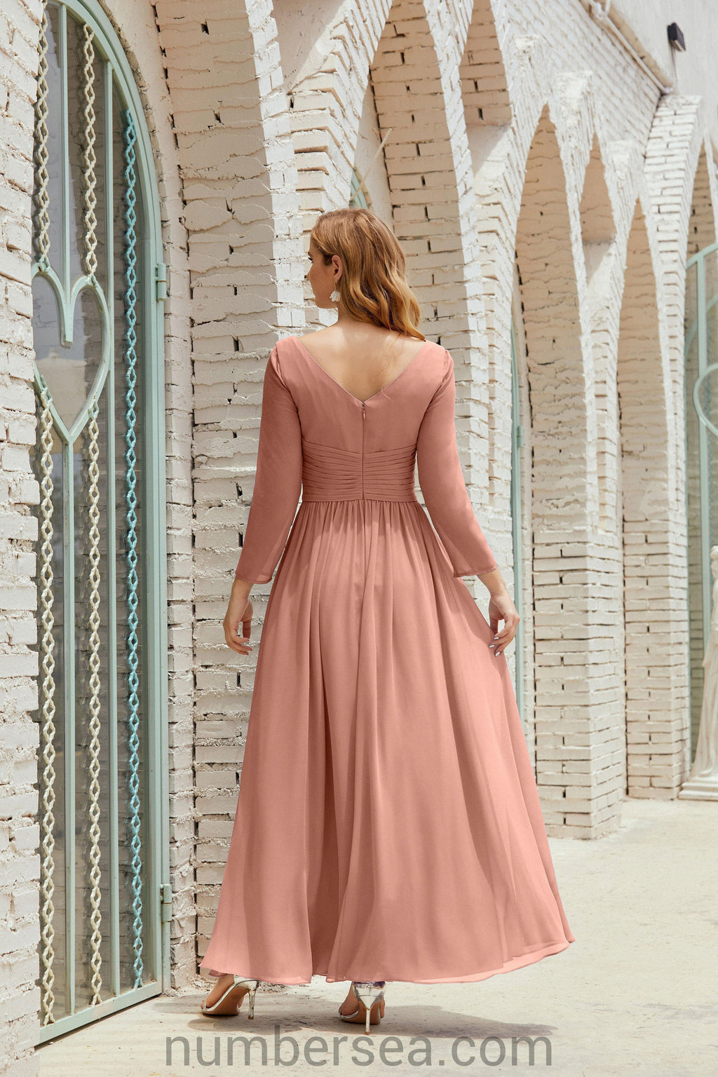 Abito da damigella Numbersea in chiffon, abito formale per festa, abito da sera 28016