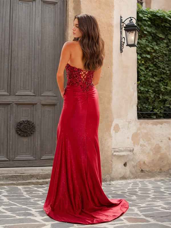 Black Sheath Long Prom Dress With Sweetheart Neckline And Slit
