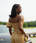 Gilded Mermaid Prom Dress With Hand Beaded Pearl 3D Floral Bodice