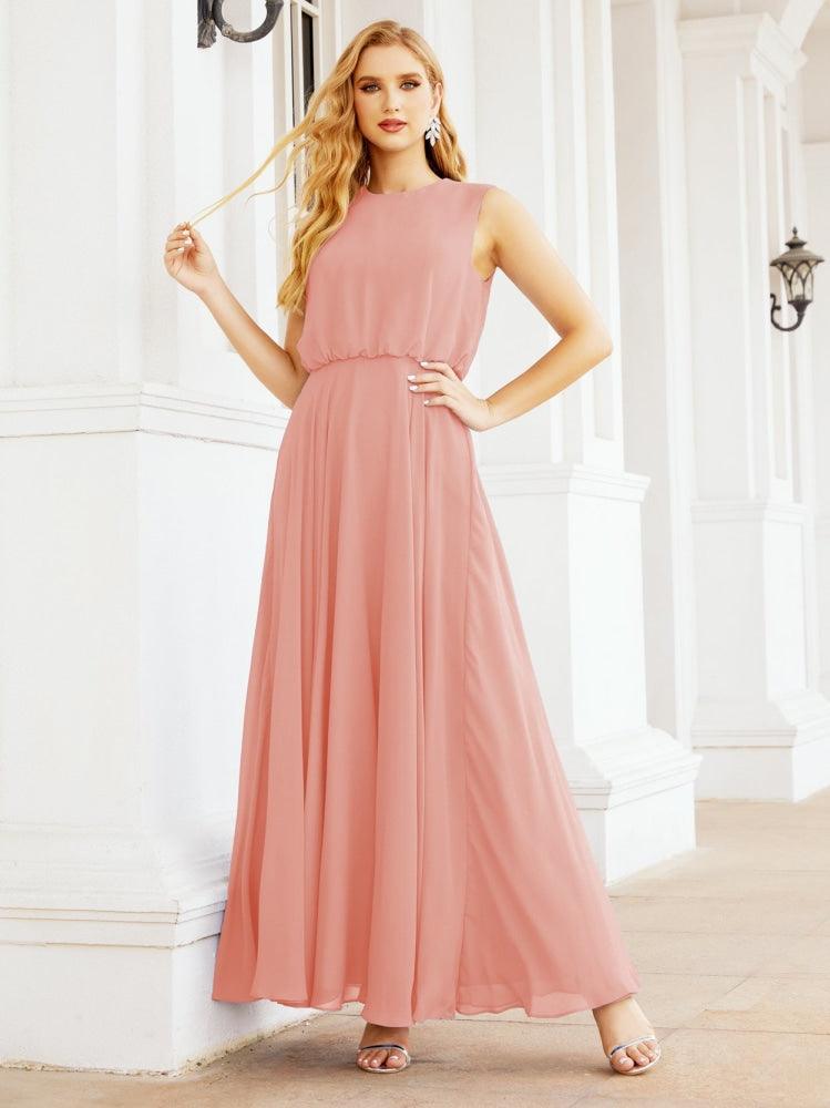 Vestido de Dama de Honra Sem Mangas Longo Linha A para Baile de Gala e Noites Formais 28025