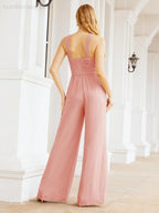 Tuta da sera elegante Numbersea con scollo incrociato, abito lungo per damigella, pantaloni a zampa d'elefante 28033