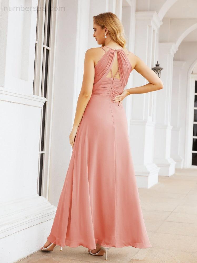 Numbersea Robes de demoiselle d'honneur pour femmes à bretelles doubles spaghetti Robe longue de soirée formelle fendue sur le côté 28051