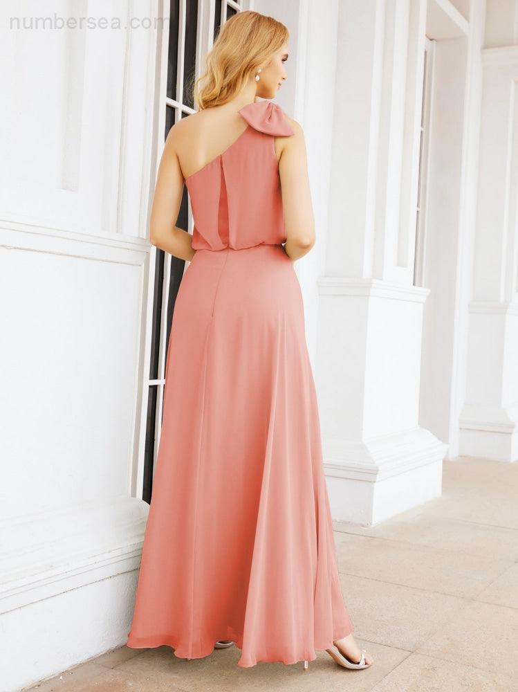 Robe de mariée longue asymétrique en mousseline à volants, sans manches et fendue sur le côté, modèle 28057