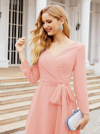 Bridesmaid Dress V-Back Waist Belt Mother of the Bride Wedding Guest SY28031