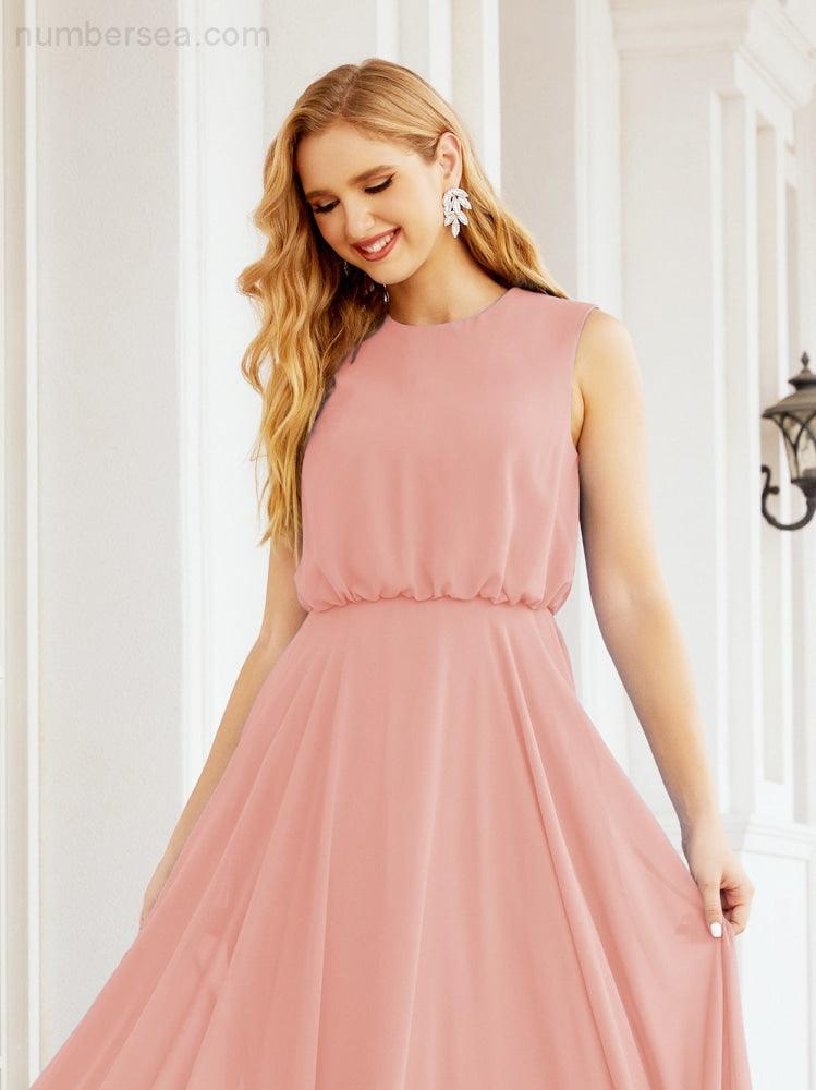 Vestido de Dama de Honra Sem Mangas Longo Linha A para Baile de Gala e Noites Formais 28025