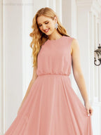 Vestido de Dama de Honra Sem Mangas Longo Linha A para Baile de Gala e Noites Formais 28025