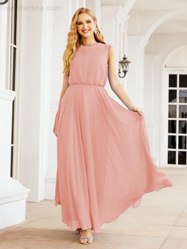 Vestido de Dama de Honra Sem Mangas Longo Linha A para Baile de Gala e Noites Formais 28025