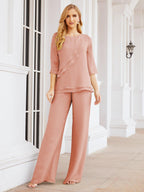 Robe de mariée élégante pour la mère de la mariée en deux pièces, tailleur pantalon grande taille à volants superposés, peignoir argenté 28064