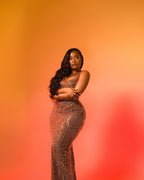 Rose Gold Radiance Hand Beaded Mermaid Evening Gown With Sweetheart Neckline