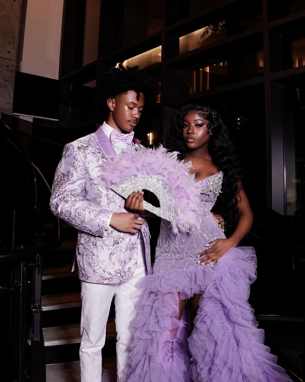 Lavender Purple Crystal Mermaid Gown Sweetheart Neckline And Feather Sleeves