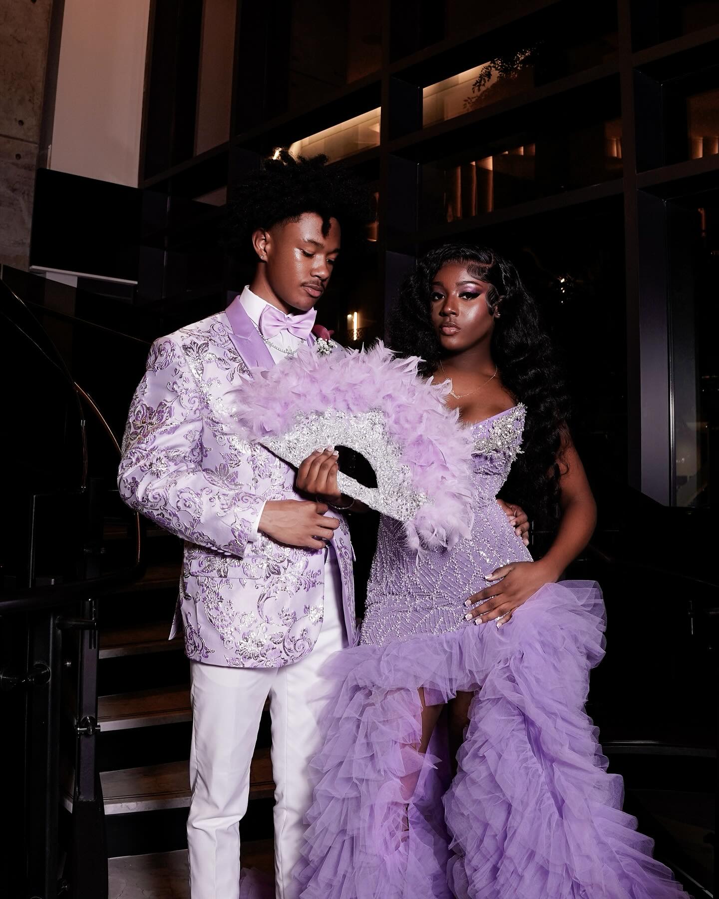 Lavender Purple Crystal Mermaid Gown Sweetheart Neckline And Feather Sleeves