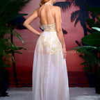 Fairy Girl Spitzen Neckholder Rückenfreies Abendkleid mit Taillenschlitz 