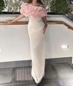 Abito lungo elegante a tubino con spalle scoperte e pieghe, da sera e da festa Y7594
