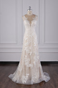 BMbridal Jewel Tulle Lace Mermaid Wedding Dress With Appliques Sleeveless