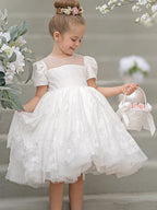 Lace First Communion Flower Girl Dress With Beading And Zip Back Scoop Neck