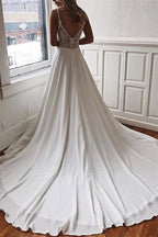 Spaghetti Strap Lace Chiffon Wedding Dress For Elegant Brides