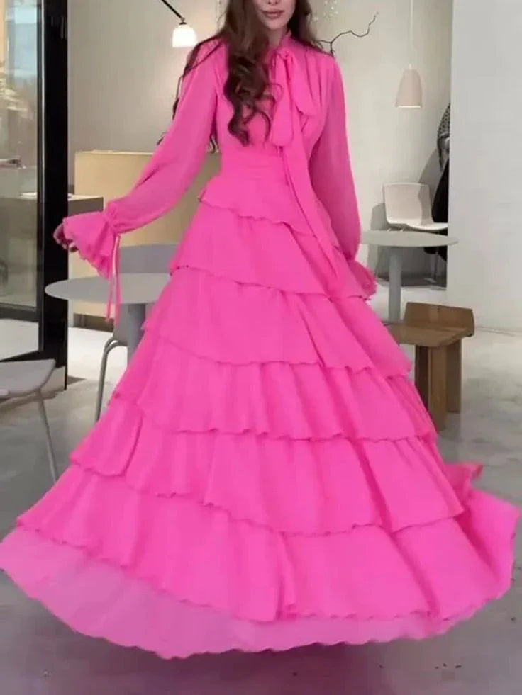 Abito da sera elegante in chiffon a strati con balze incrociate Y7640