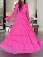 Abito da sera elegante in chiffon a strati con balze incrociate Y7640