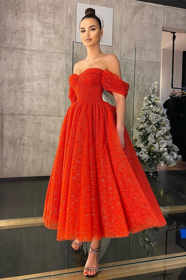Short A-line Off the Shoulder Sequins Formal Prom Dress