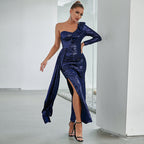 One Shoulder Hollow Out Cutout Dress with Tassel Sequin – Sexy Party Evening Dress