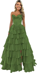 Abito da sera formale lungo a balze in chiffon con spacco, corpetto senza spalline, abito da ballo 2025 per donna
