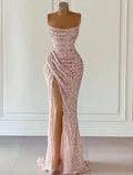 Robe élégante de bal formelle longue jusqu'au sol, sans manches, sans bretelles, ornée de paillettes scintillantes pour bal