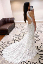 Womens Beach Wedding Dress Vintage Lace Bohemian Bridal Gown With Long Sleeves