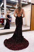 Robe de soirée longue chic à sequins, col en V, bretelles fines Y4401