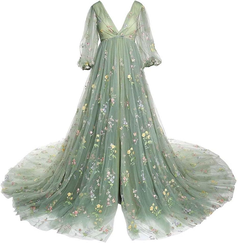 Robe de maternité en tulle brodé pour séance photo, robe de bal fendue, robe de grossesse pour baby shower