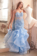Abiti da sera lunghi da donna in tulle con applicazioni di pizzo, stile sirena, volant e scintillanti per feste formali