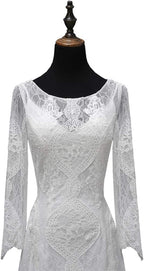 Womens Beach Wedding Dress Vintage Lace Bohemian Bridal Gown With Long Sleeves