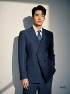 Abito in Lana Blu Navy Doppiopetto con Risvolti a Punta per Occasioni Formali o Business