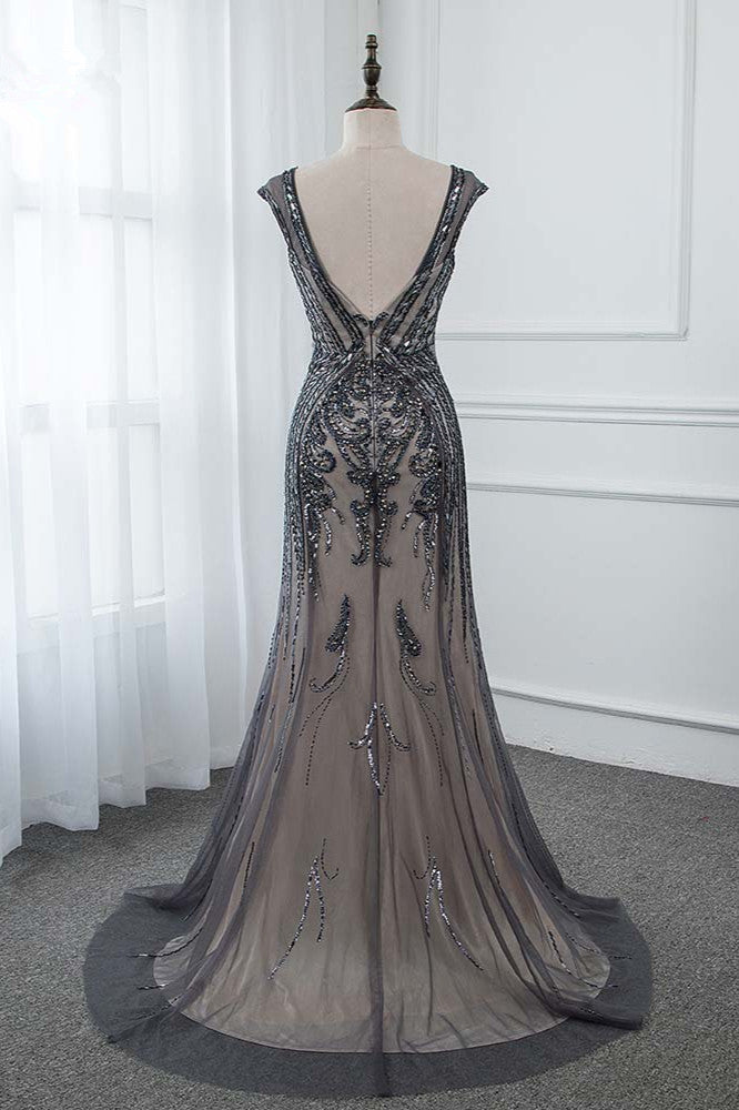 BMbridal Glamorous Black Jewel Neck Mermaid Prom Dress With Rhinestone