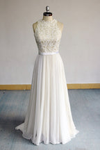 Glamorous White Appliques Chiffon Wedding Dress Sleeveless Ruffles A Line Gown