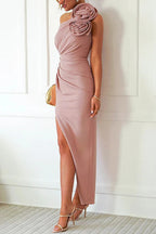 Vestido largo elástico con abertura y fruncido de un solo hombro con detalle de flores Found Your Love