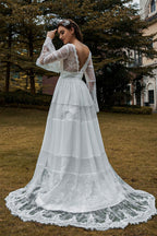 Long Sleeve Lace Boho Wedding Dress For Romantic Vintage Charm