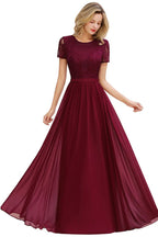 Chic A Line Chiffon Lace Bridesmaid Dress With Short Sleeves Empire Waist