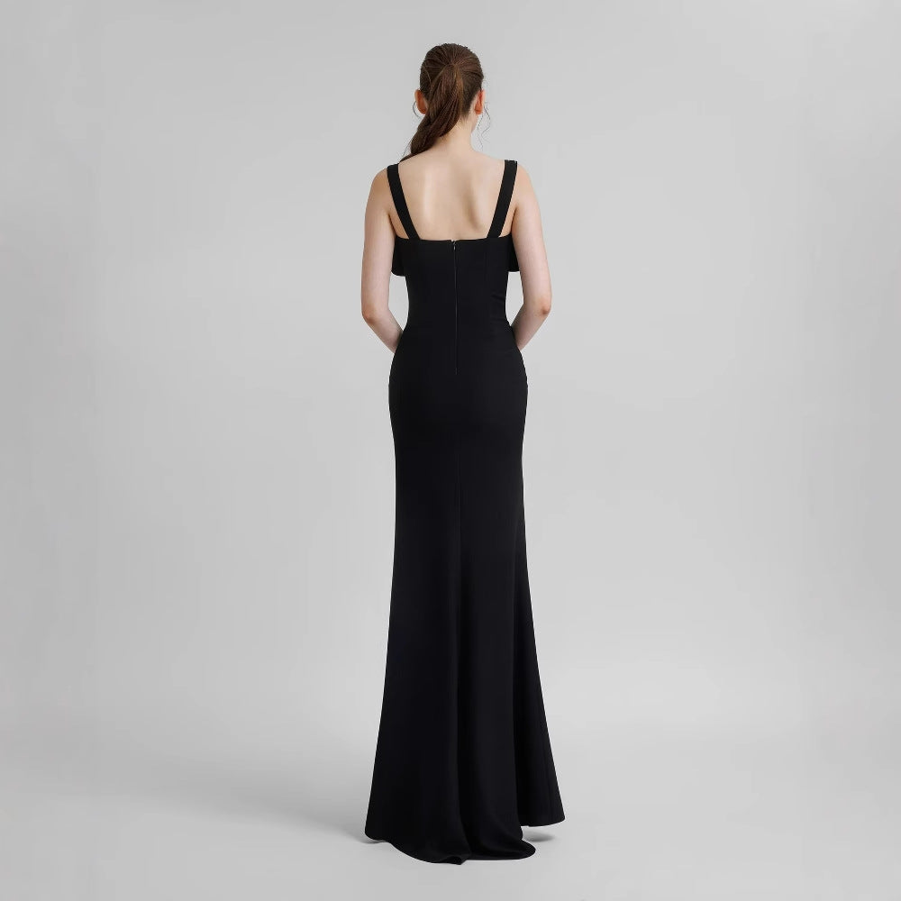 Diamond Strap Bow Slit Elegant Prom Dress