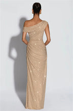 Clara Custom Champagne Fishtail Off-shoulder Shiny Elegant Evening Dresses for Woman Luxury Evening Dresses 2026 Prom Dress Chic