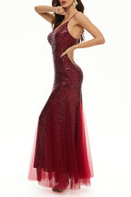 Sexy formelles, solides Patchwork-Abendkleid mit V-Ausschnitt 