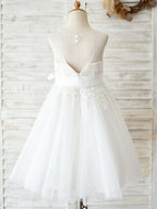 Lace Ball Gown Knee Length First Communion Flower Girl Dress