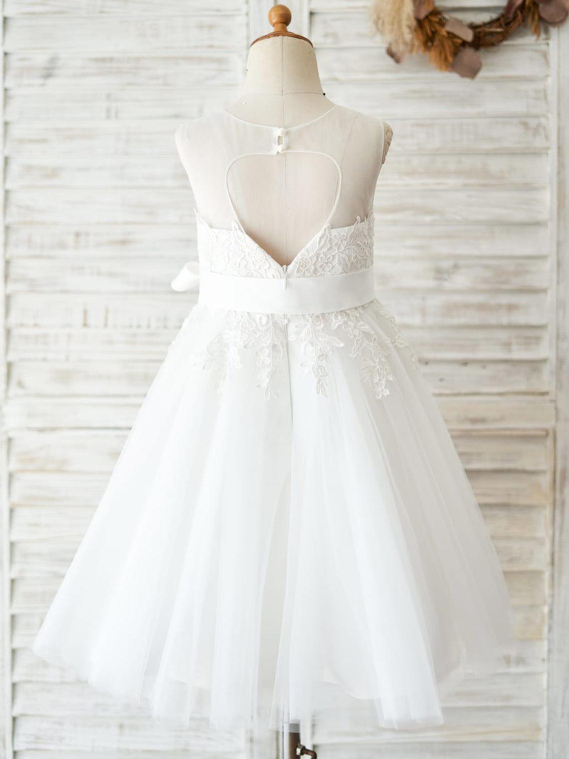 Lace Ball Gown Knee Length First Communion Flower Girl Dress