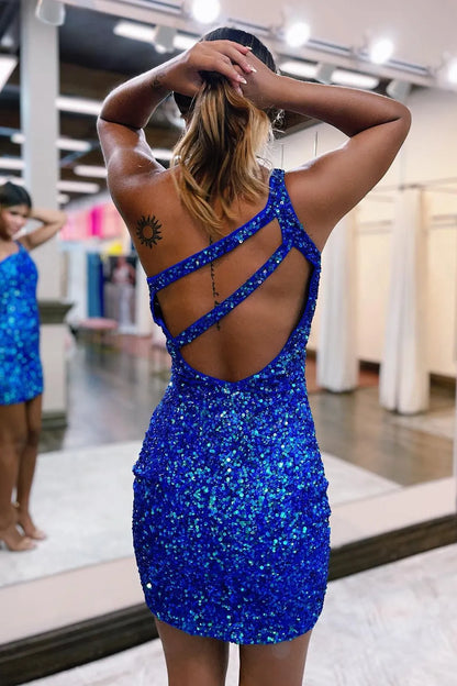 Vestido de fiesta ajustado con lentejuelas y un solo hombro