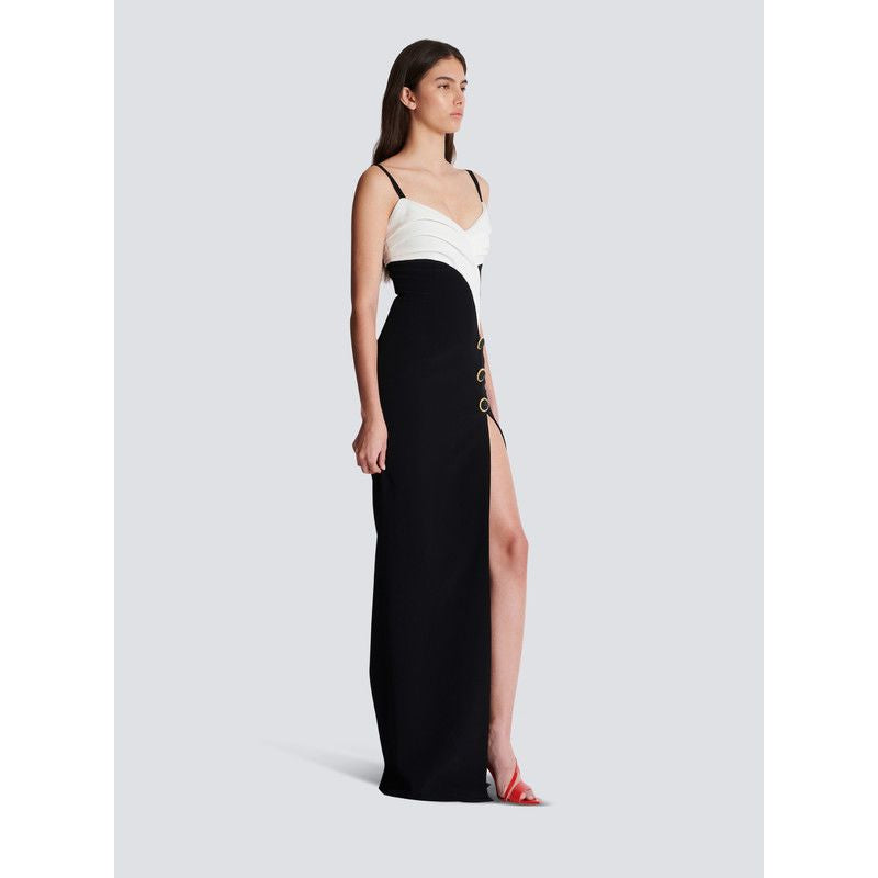 Monochrome Slit Satin Party Prom Dress