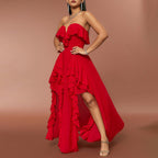 Frühling Sommer Damen Kleidung Modisches Elegantes Kleid Tube Top V-Ausschnitt Volant Rückenfreies Abendkleid 