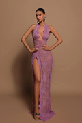 Luxury Custom Mermaid Prom Dress Halter Sleeveless With Lace