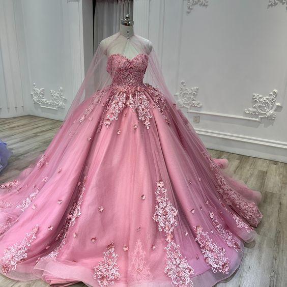 Abito da ballo rosa caramella in pizzo e tulle con mantella di tulle Abito per sedicesimo compleanno Y709