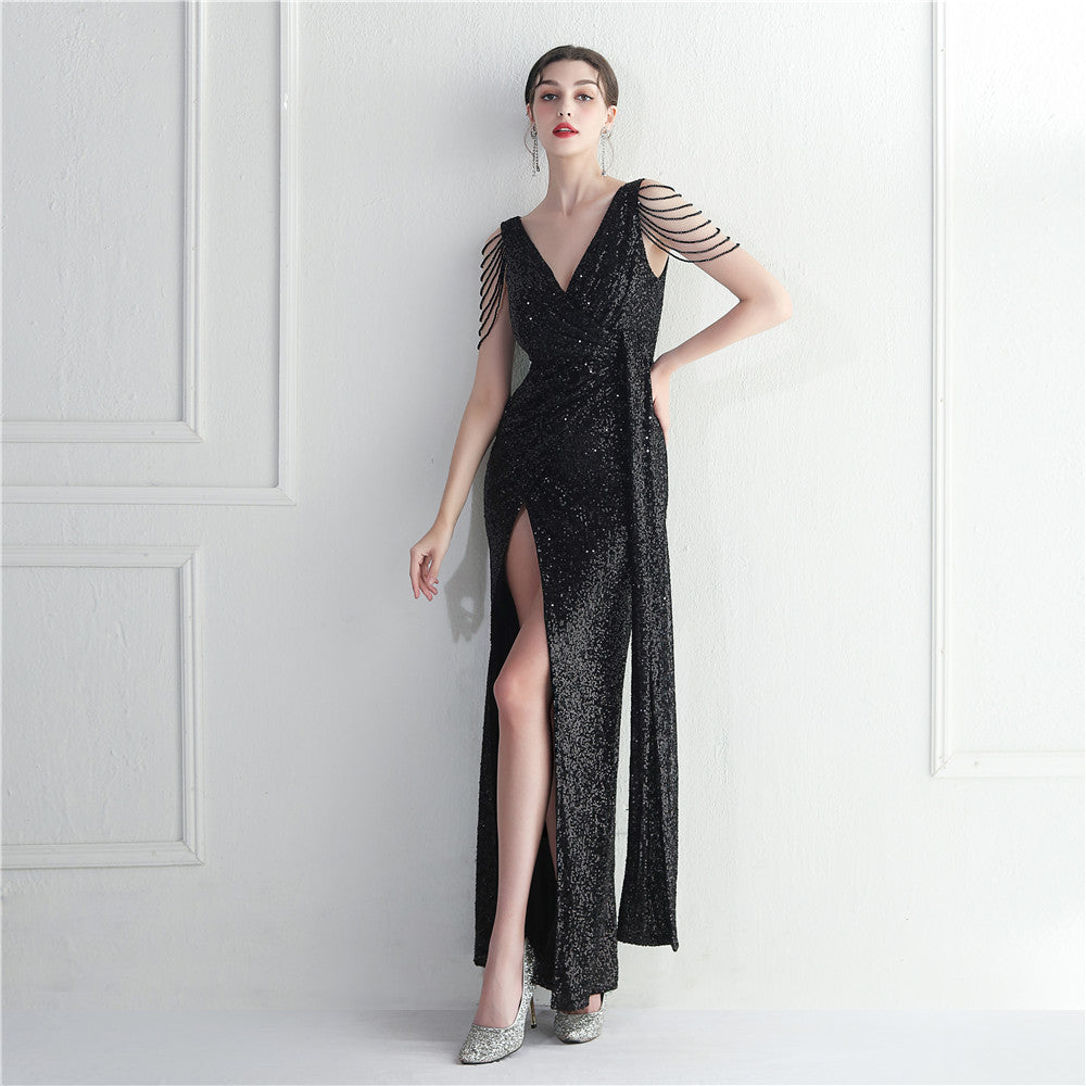 Handmade Beaded Socialite Car Model Long Evening Dress for Dinner Performance