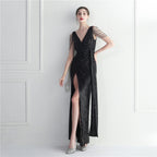 Handmade Beaded Socialite Car Model Long Evening Dress for Dinner Performance